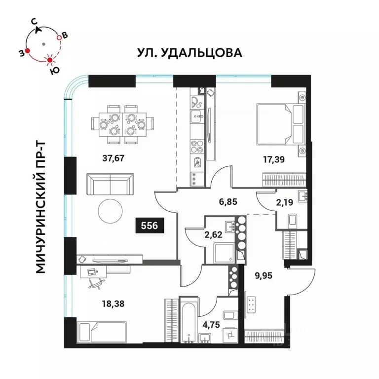 3-к кв. Москва Инноватор жилой комплекс, кБ (99.8 м) - Фото 0