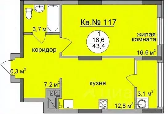 1-к кв. Рязанская область, Рязань ул. Старое Село, 2 (43.4 м) - Фото 0