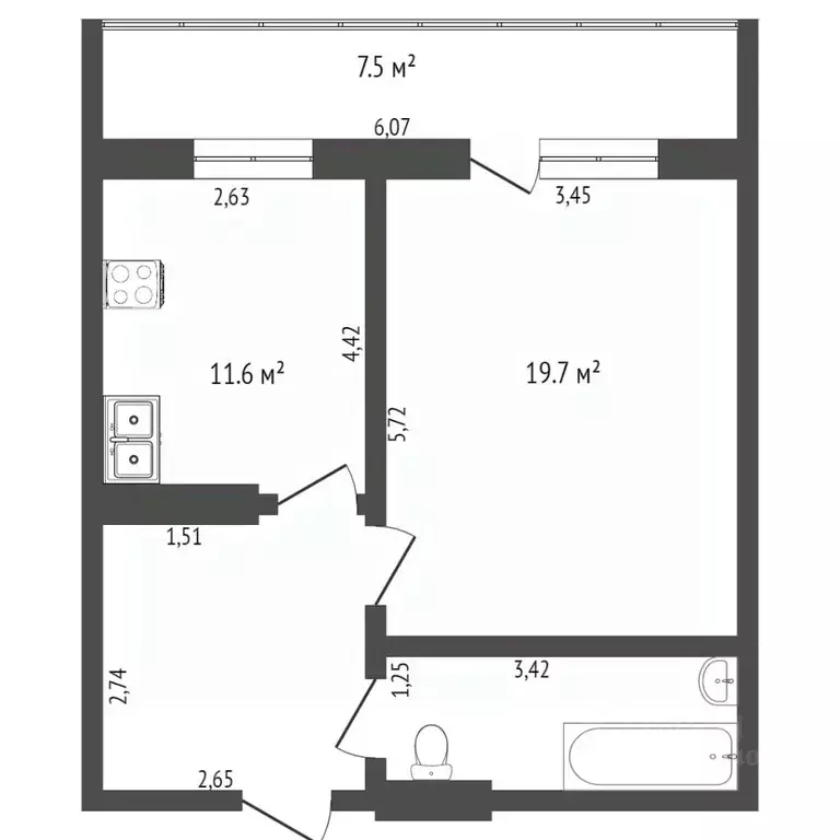 1-к кв. Тюменская область, Тюмень ул. Бабарынка, 20Ак3 (43.1 м) - Фото 1