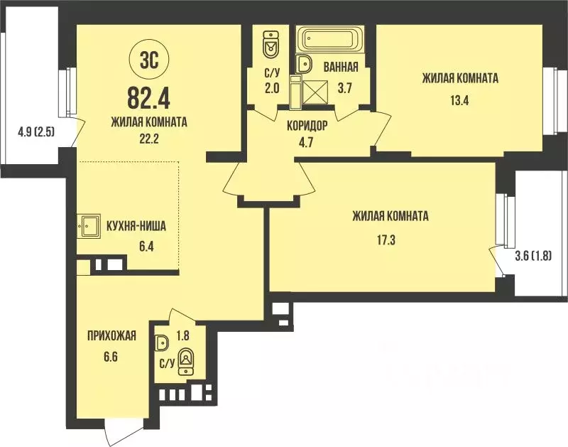 3-к кв. Новосибирская область, Новосибирск ул. Имени генерал-майора ... - Фото 1