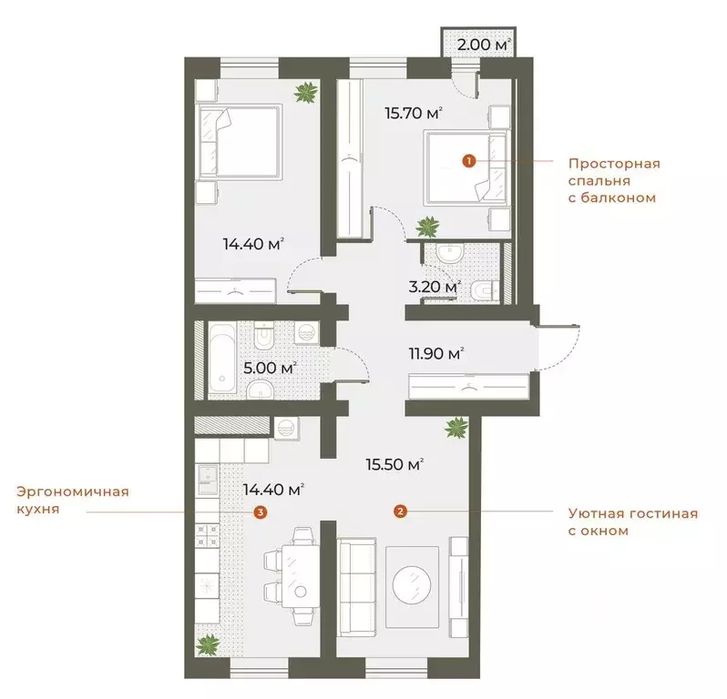 2-к кв. Санкт-Петербург Зеленогорская ул., 3 (80.1 м) - Фото 1