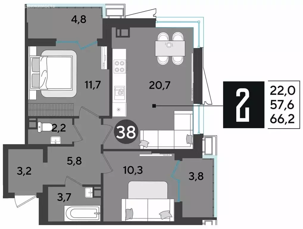2-комнатная квартира: Краснодар, микрорайон Парк Победы (66.5 м) - Фото 0