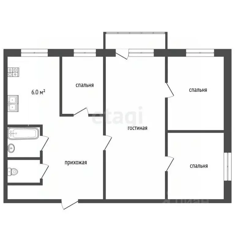 4-к кв. Нижегородская область, Выкса Гоголя мкр, 35 (58.1 м) - Фото 1