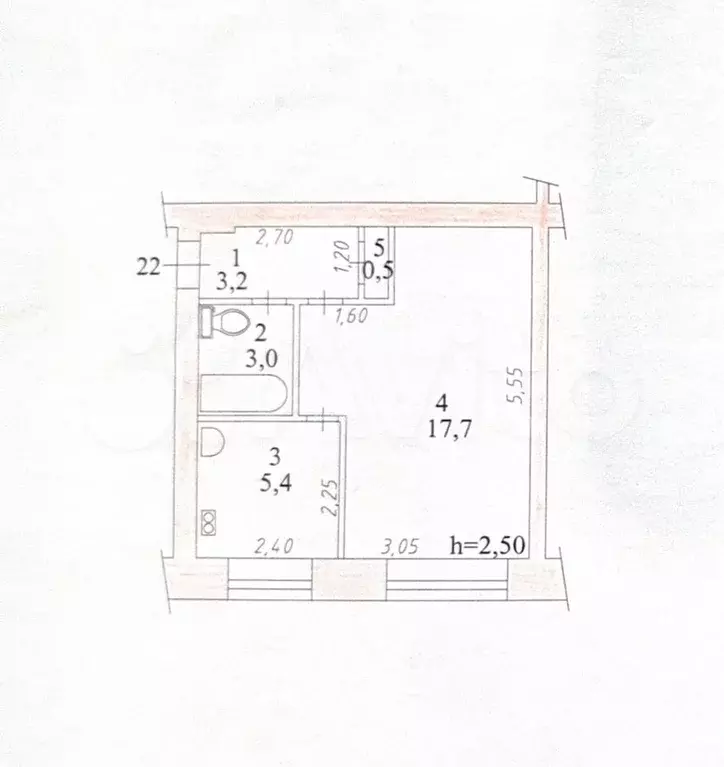 1-к. квартира, 30 м, 1/5 эт. - Фото 0