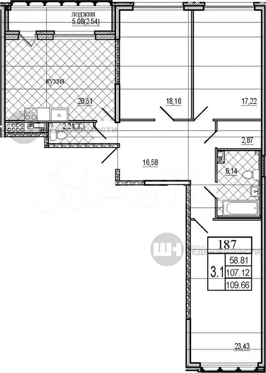 3-к. квартира, 107,1 м, 8/8 эт. - Фото 0