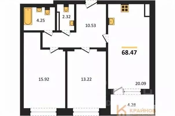 2-к кв. Воронежская область, Воронеж Московский просп., 66 (68.47 м) - Фото 0