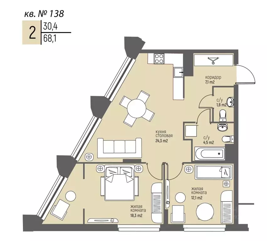 2-к кв. Нижегородская область, Нижний Новгород Спортивный мкр, ... - Фото 1