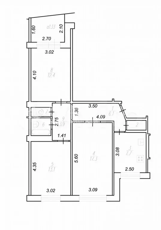 3-к. квартира, 65,5 м, 2/9 эт. - Фото 0