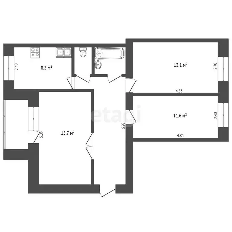 3-комнатная квартира: Тюмень, улица Дружбы, 169 (62.5 м) - Фото 1