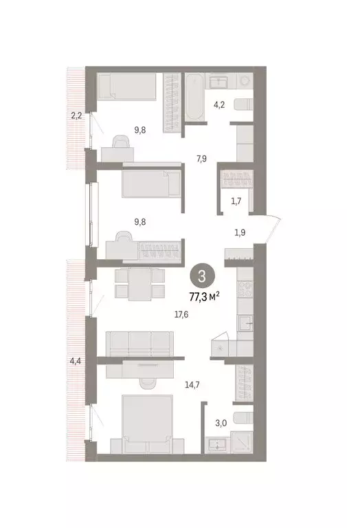 3-комнатная квартира: Пермь, улица Солдатова (77.31 м) - Фото 2