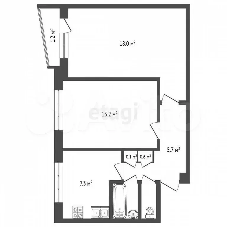 2-к. квартира, 46,7 м, 4/9 эт. - Фото 0