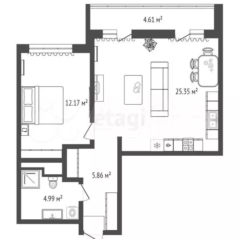 2-к. квартира, 49,3 м, 23/24 эт. - Фото 1