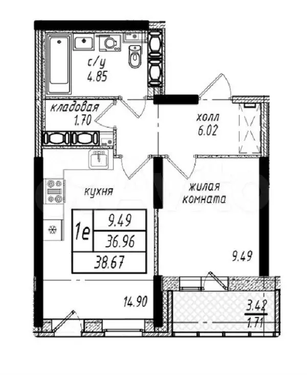 1-к. квартира, 38 м, 5/25 эт. - Фото 0