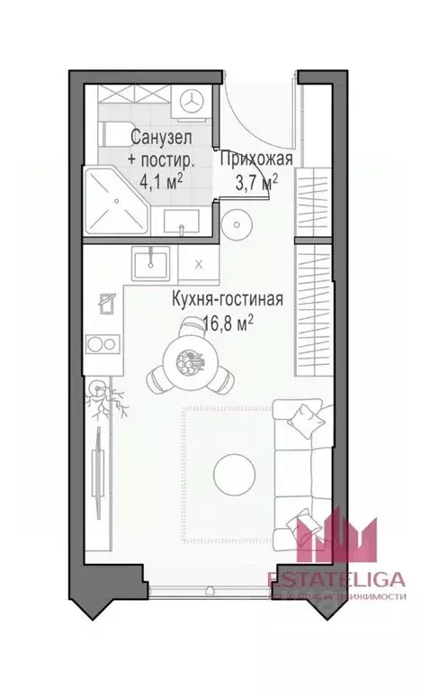 Квартира, студия, 25.2 м - Фото 1