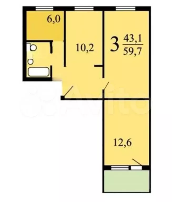 3-к. квартира, 60 м, 6/9 эт. - Фото 0