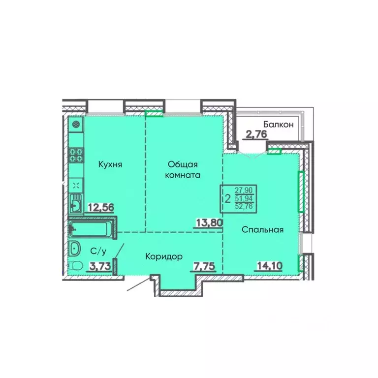 2-к кв. Бурятия, Улан-Удэ Энергетик мкр,  (52.76 м) - Фото 1