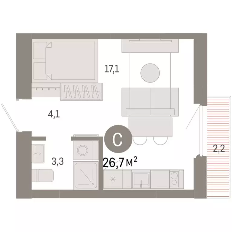 Квартира-студия: Новосибирский район, рабочий посёлок Краснообск, 3-й ... - Фото 1