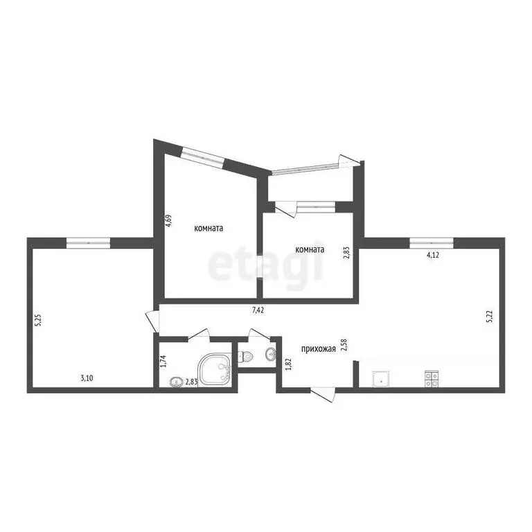 3-комнатная квартира: Тюмень, Харьковская улица, 68 (79 м) - Фото 0