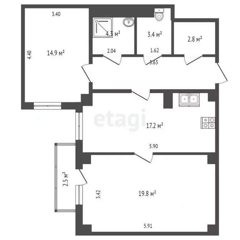 2-к кв. Ростовская область, Ростов-на-Дону пер. Семашко, 71 (75.0 м) - Фото 1