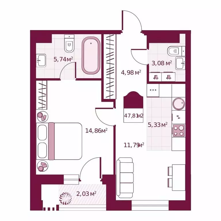 1-комнатная квартира: Тюмень, улица Герцена, 33 (47.81 м) - Фото 0