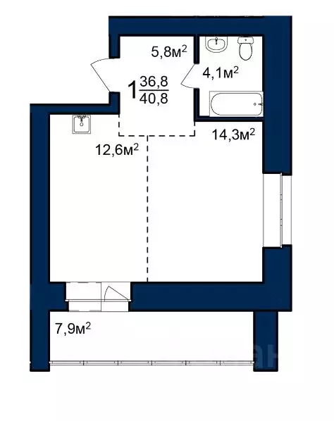 Студия Амурская область, Благовещенск 224-й кв-л,  (40.8 м) - Фото 0