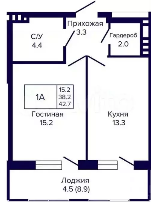 1-к. квартира, 42,7 м, 7/23 эт. - Фото 0