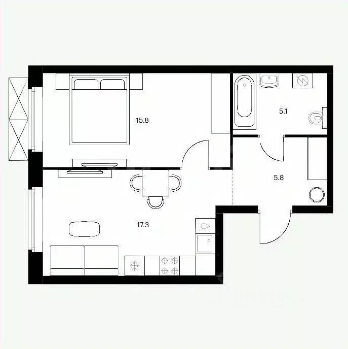 1-к кв. Татарстан, Казань Нокса Парк жилой комплекс, 8 (41.7 м) - Фото 0