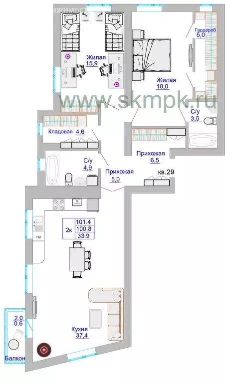 3-комнатная квартира: Калининград, Печатная улица, 49 (101.8 м) - Фото 0