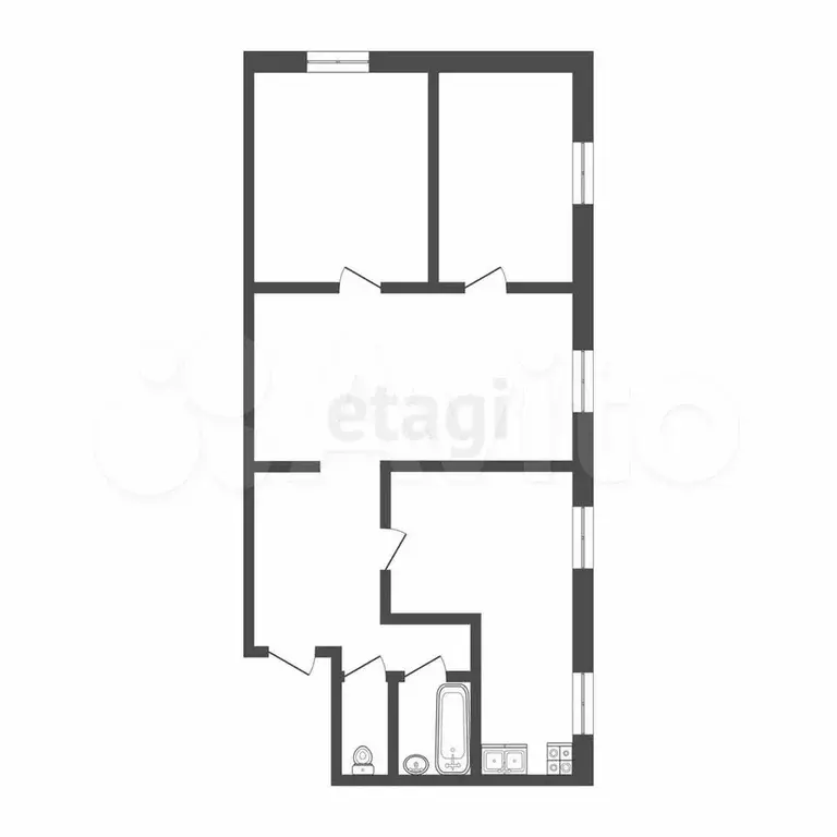 3-к. квартира, 61,7 м, 1/5 эт. - Фото 0