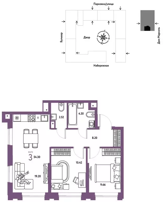 3-комнатная квартира: Тюмень, Береговая улица, 78 (54.3 м) - Фото 0