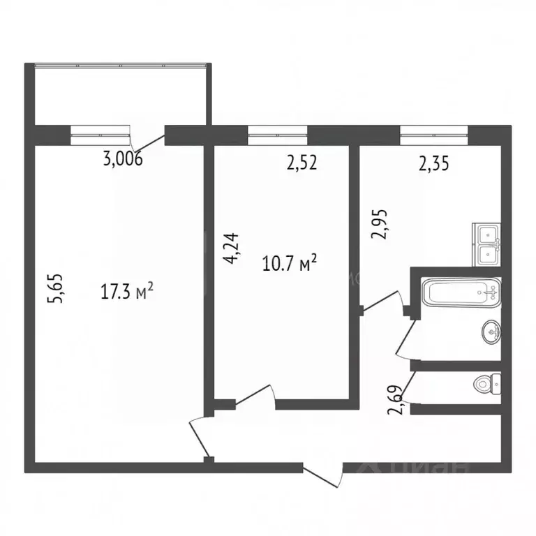 2-к кв. Тюменская область, Тюмень ул. Пермякова, 2а (45.4 м) - Фото 1