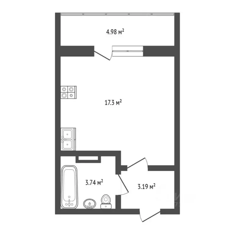 Студия Тюменская область, Тюмень ул. Алматинская, 5 (24.23 м) - Фото 1