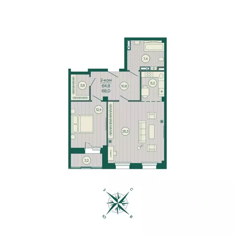 2-к кв. Приморский край, Владивосток Русская ул., 5А (68.0 м) - Фото 1