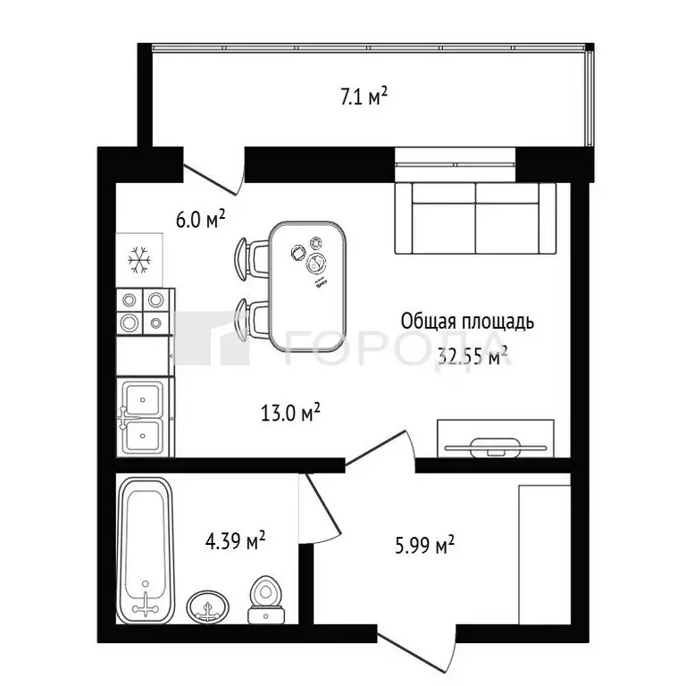 Квартира-студия: Новосибирск, улица Гоголя, 222 (28.6 м) - Фото 1