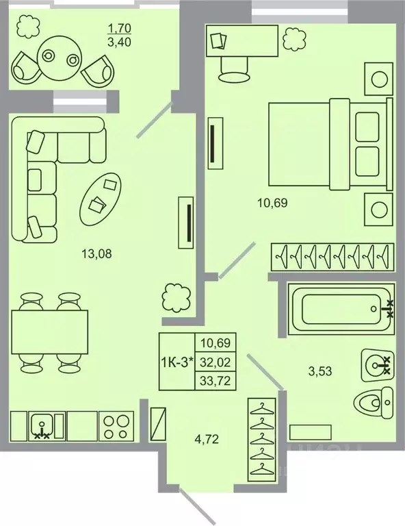 1-к кв. Ленинградская область, Всеволожский район, пос. Бугры Стороны ... - Фото 1