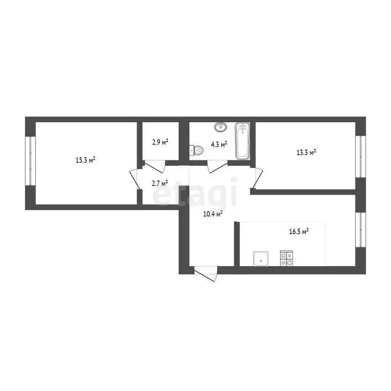 2-комнатная квартира: Тюмень, Новгородская улица, 22 (66.2 м) - Фото 1