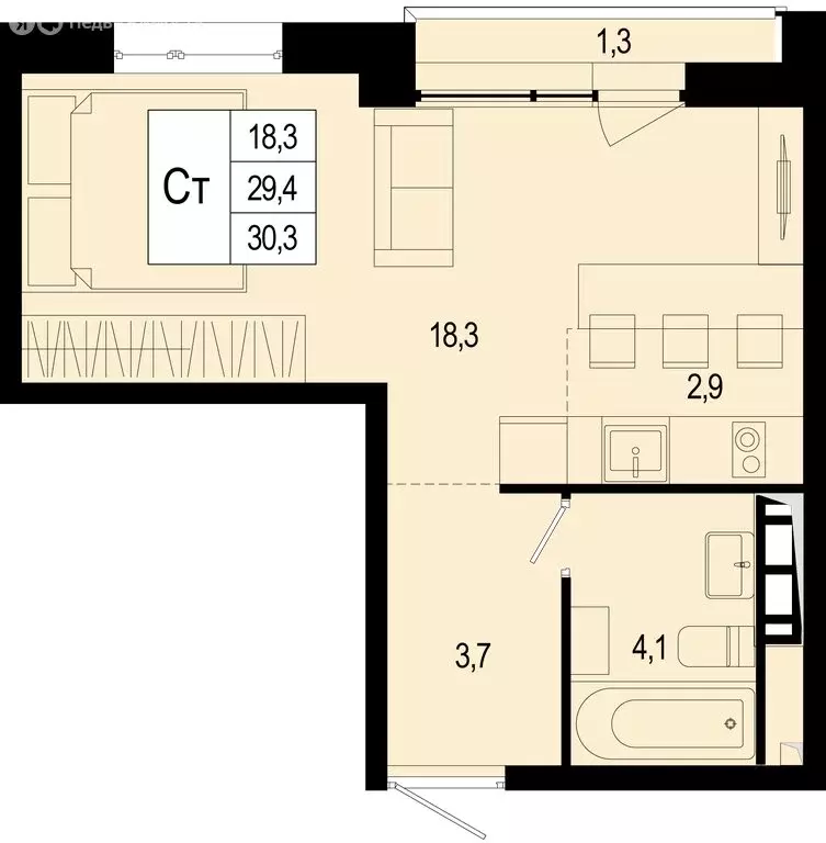 Квартира-студия: Московская область, городской округ Подольск, деревня ... - Фото 1