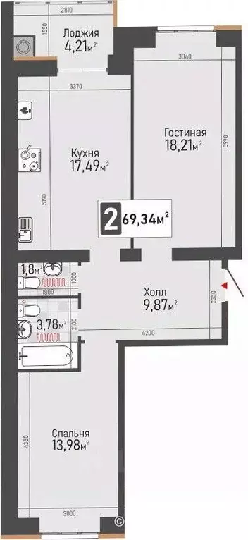 2-к кв. Рязанская область, Рыбное ул. Крымская, 15 (69.34 м) - Фото 1