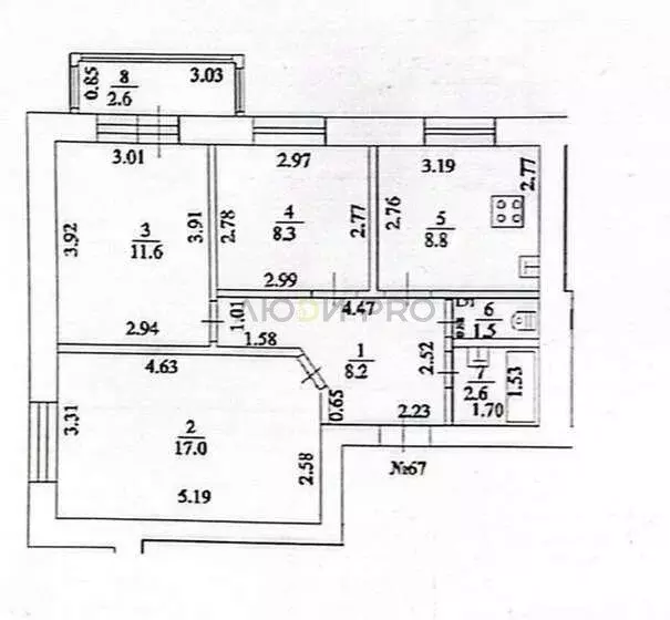 3-комнатная квартира: Уфа, улица Геологов, 51к1 (58 м) - Фото 1