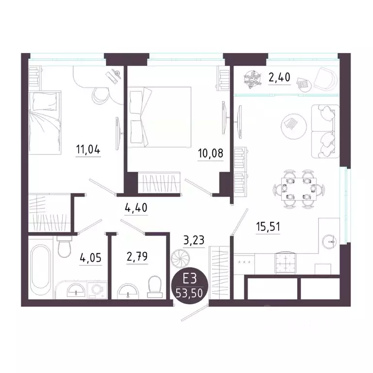 2-к кв. Рязанская область, Рязань Московское ш. (53.5 м) - Фото 0