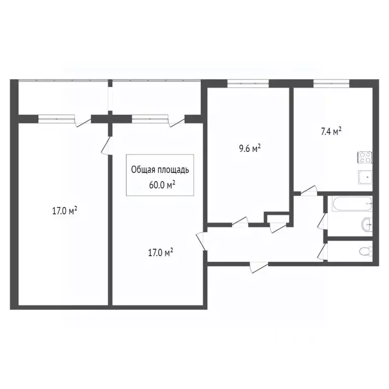 3-к кв. Кемеровская область, Новокузнецк ул. Новоселов, 6 (59.8 м) - Фото 2