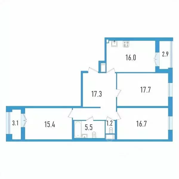 3-к кв. Санкт-Петербург ул. Типанова, 22 (92.9 м) - Фото 0