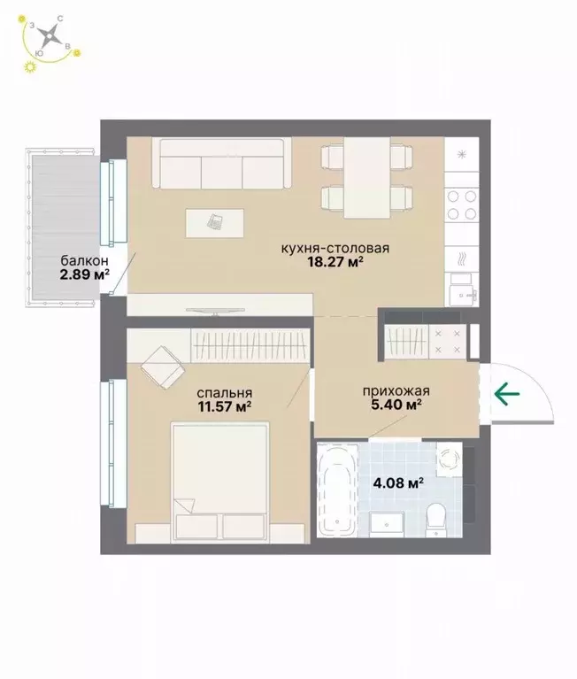 1-к кв. Свердловская область, Екатеринбург Эльмаш жилрайон,  (42.21 м) - Фото 1