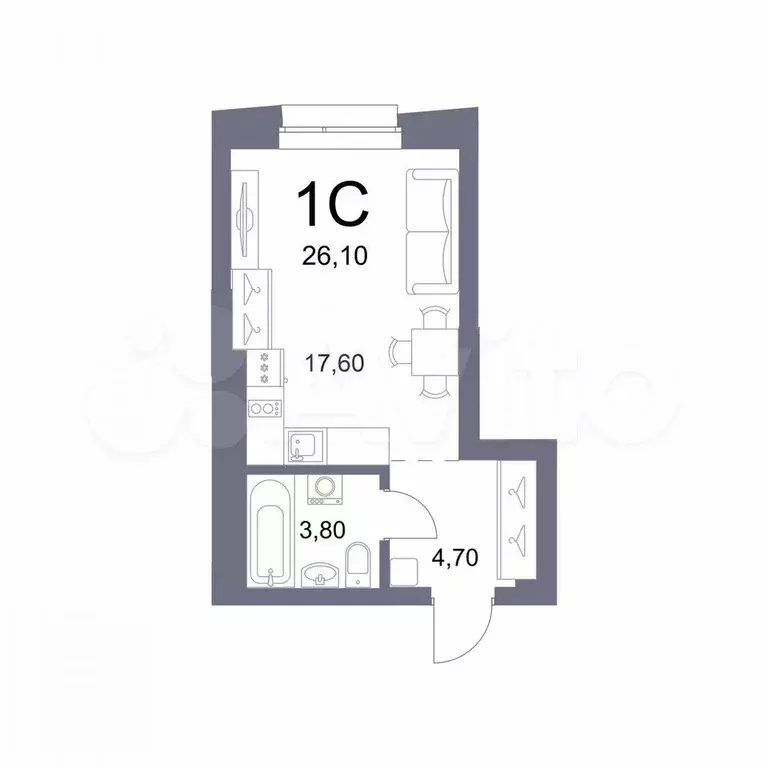 Квартира-студия, 26,1 м, 16/29 эт. - Фото 0