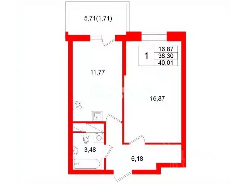 1-к кв. Ленинградская область, Кудрово г. Всеволожский район, ... - Фото 1