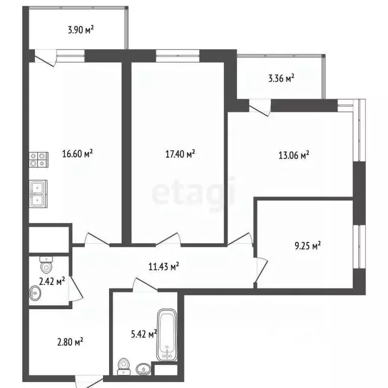 3-к кв. Ростовская область, Ростов-на-Дону Тибетская ул., 1Вс3 (85.64 ... - Фото 1
