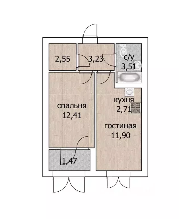 2-к кв. Башкортостан, Уфа Бакалинская ул. (37.8 м) - Фото 1