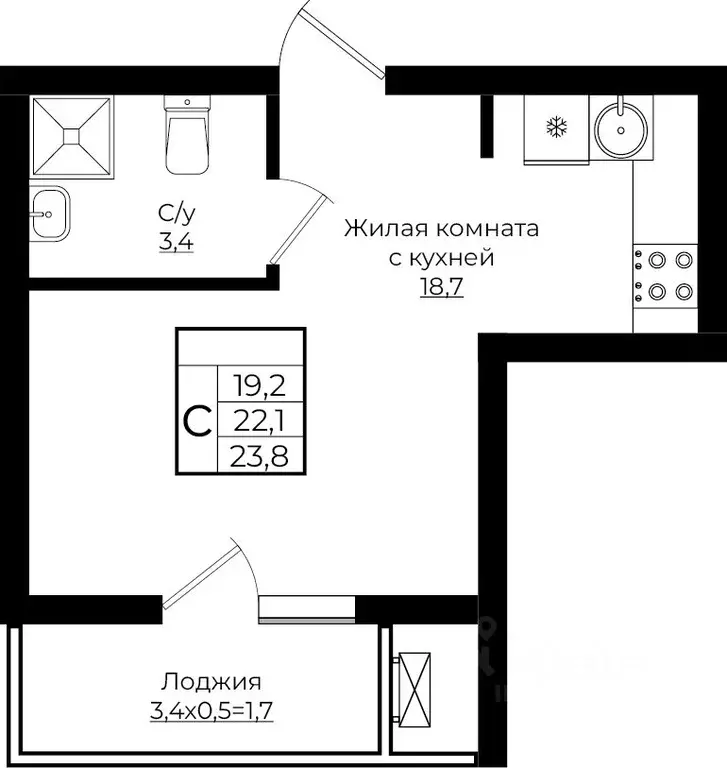 Студия Краснодарский край, Краснодар Европа-Сити жилой комплекс, ... - Фото 0
