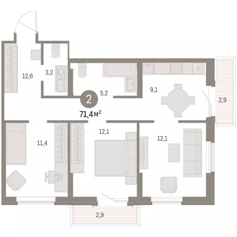 2-комнатная квартира: Курган, жилой район Центральный, ЖК Дом Кино ... - Фото 2