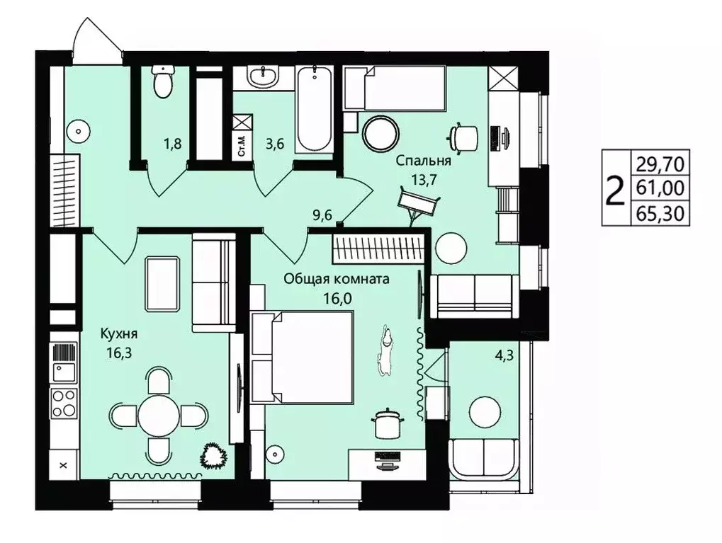 2-к кв. Мордовия, Саранск Юбилейный жилрайон, 3-й мкр, Новая История ... - Фото 1